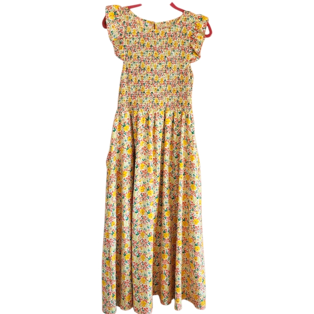 Code x Mode Large Floral Mutlicolor smocked Midi Dress
